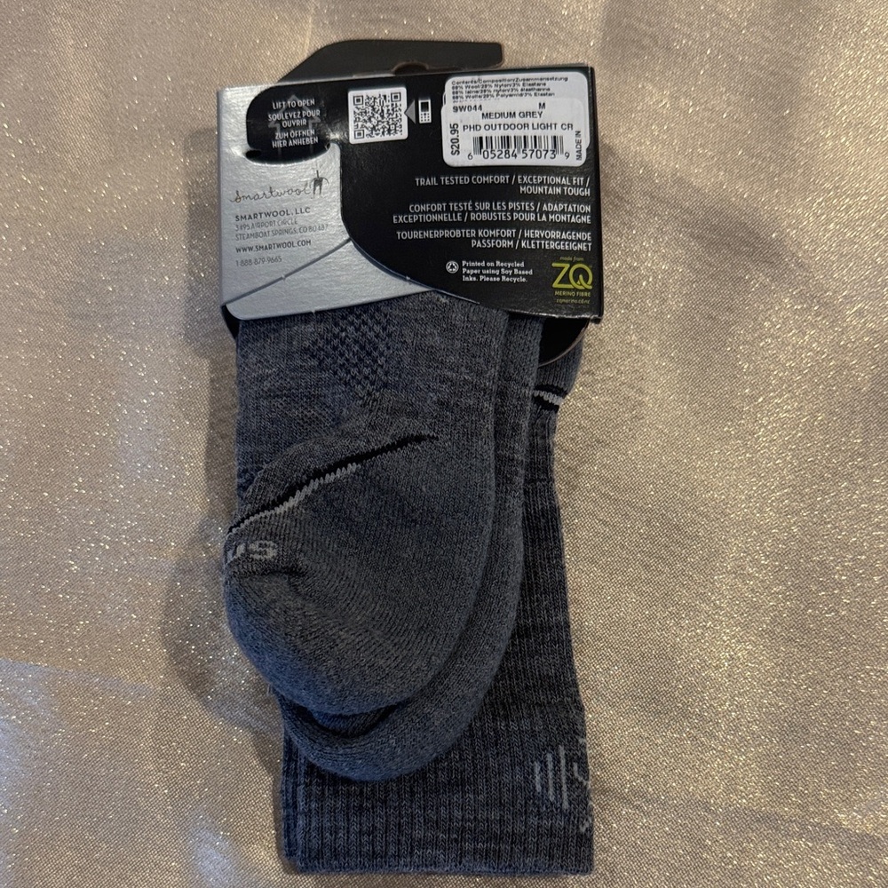 Smartwool PhD Outdoor Light Cushion Gray Socks - Size M - NWT - Picture 2 of 5